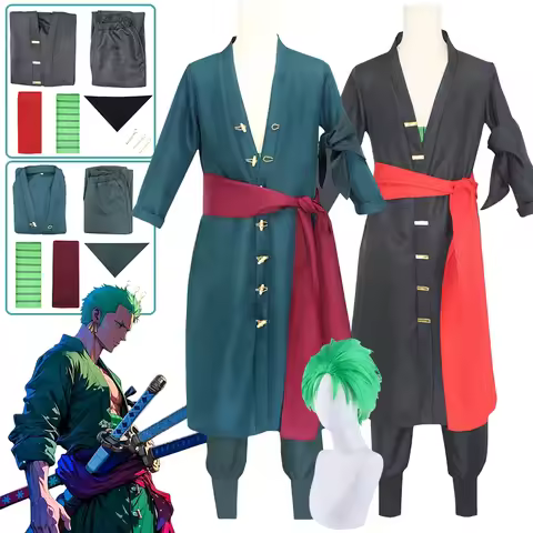 Anime Roronoas Zoro Cosplay Costume Zoro Wig Zoro Green Black Uniform Outfits with Earrings Hallowee