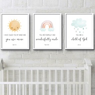 Kids Bible Verse Poster and Prints Weather Church Sun Rainbow Star Baptism Print Christian Canvas Pa