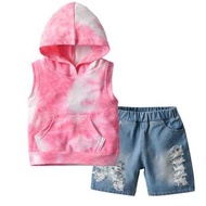 全城熱賣 - 夏季男童連帽無袖T卹牛仔褲兩件套(80-120cm)(下單後請聯絡客服確認發貨尺碼及顏色)