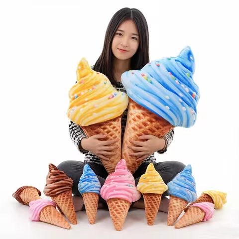 Sweet Ice Cream Plush Pillow Stuffed Cone Food Summer Snack Plushie Four Colors Seat Cushion Sofa Ch