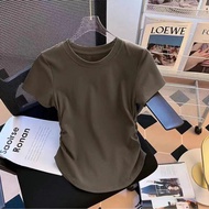 สื้อยืดครอป เสื้อโบว์ เสื้อยืดรัดรูป เสื้อครอปสาวอวบ เสื้อยืดผู้หญิง Clothing Tshirt