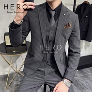 Bộ Vest Nam Cao Cấp 1 cúc kẻ sọc màu ghi Bộ Suit Nam Hàn Quốc Kẻ Sọc Xám