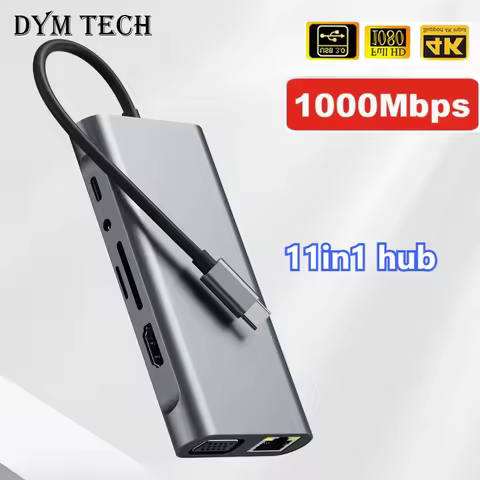 11-in-1 Type-C Docking Station 1000M USB 3.0 HUB USB C Splitter Type C to 4K HDMI VGA PD RJ45 Networ