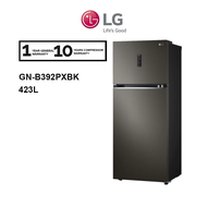 LG 423L 2 Door Top Freezer Fridge with Door Cooling GN-B392PXBK Inverter Refrigerator GNB392PXBK Peti Sejuk (Black Steel)