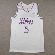 Timberwolvs Retro Simple White Purple Basketball Jersey Breathable Embroid Fan Edition No.5 Edwards 