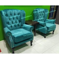 Kerusi Baldu Velvet Wing Chair 1 Seater Arm Chair Chesterfield Wing Chair