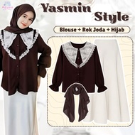 3in1 Trendy Teenage Outfit (Lace Blouse, Joda Skirt, Bella Square, Bag) Cool Women's Hangout Set AS4