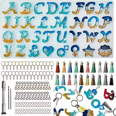 Alphabet Resin Molds Kit Silicone Letter Number Keychain Ornament Mould Epoxy Casting Craft Jewelry 