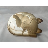 Cat Dipped In Latte Pattern Wooden Doll Made From Real Wood Chamchuri (Lucky Wood)