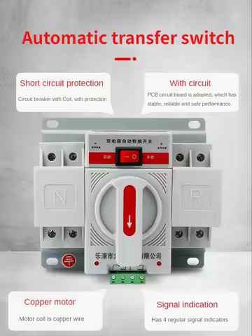 Dual Power Automatic Transfer Switch 2/3/4P 6A-63A 220V MCB ATS Automatic Power Converter for Reliab