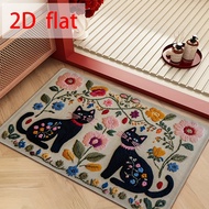 1 Pc Rectangular Mat with Cute Black Cat & Floral Print, Artistic Design, Perfect for Bathroom, Livi