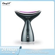 ✺♈CkeyiN Microcurrent Neck Face Lift Machine 3 Color LED Photon Therapy Heating EMS Vibration Facial