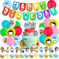 Toystoryshop 35Pcs/set The Octonauts Theme Balloon for Happy Birthday Party Decoration set with Banner Cake Topper Card Cartoon balloons for baby girls boys birthday decorations baby shower gift for kids