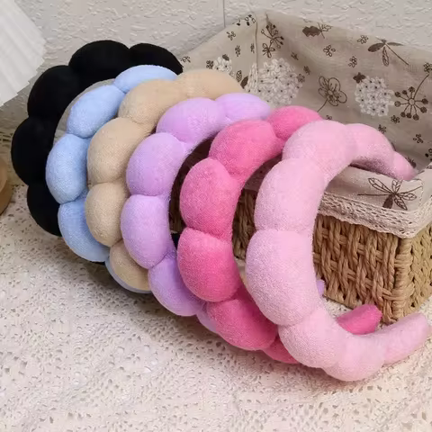 Fashion Microfiber Washing Wristbands Scrunchies Puffy Headband Spa Bubble Headband for Washing Face