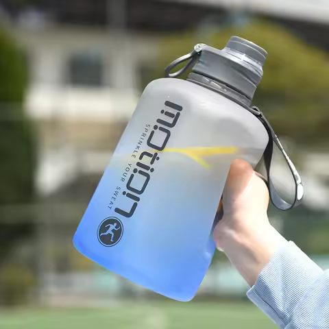 2200ml Sports Water Bottle With Straw Large Capacity Fitness Kettle With Scale Gradient Plastic Port
