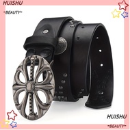 HUISHU Leather Belt, Punk Hip Hop Bohemian Style Belt, Rock Skeleton Head Inlaid Waistband Y2K Style