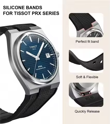 For Tissot PRX T137.407/T137.410 Quick Release Silicone Strap Super Player 40mm Men Convex Rubber Wa