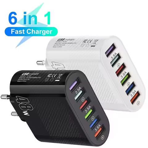 6 Port USB Charger PD 48W Fast Charging Mobile Phone Charger Adapter QC 3.0 Multi Port Wall Charger 