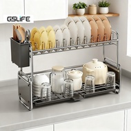 GSlife Dish Drainer Rack Kitchen Organizer Dish Drying Rack Metal Plate Organizer With Drip Plate