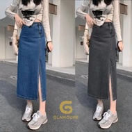 Korean style Women's Jeans Skirt High Waist Side Slit A-line Leght Midi Skirt