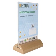 Kệ mica 2 mặt Enter E44-A 100x150mm đế gỗ A6 đứng vát chữ A, Kệ menu nhà hàng, Standee mica để bàn, 