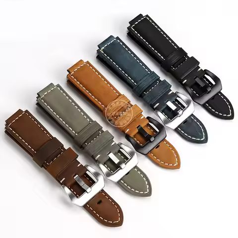 24mm Cowhide Watch Strap For Casio G-SHOCK GST-B400/GST-B200 Black Blue And Silver/Black Button Watc