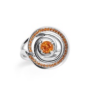 橘橙石榴螺旋求婚訂婚橙寶石戒指套裝 14k金圓環新娘結婚2合1指環