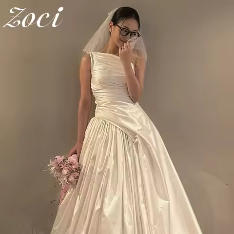 Zoci One Shoulder Korea Wedding Dresses Customized A-line Bridal Gown Korea Photo Shoot Dresses Part