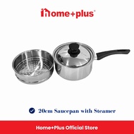 Home+Plus 20cm Sauce Pan with Steamer | Sauce Pan | Multipurpose Sauce Pan | 2in1 Steamer Pan