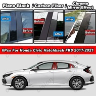 6Pcs Carbon Fiber Glossy Piano Black Car Door Center B C Pillar Post Trim Cover Window Column Chrome