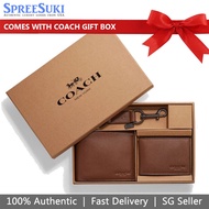 Coach Men Men Wallet In Gift Box Compact Id Sport Calf Gift Brown # F64118