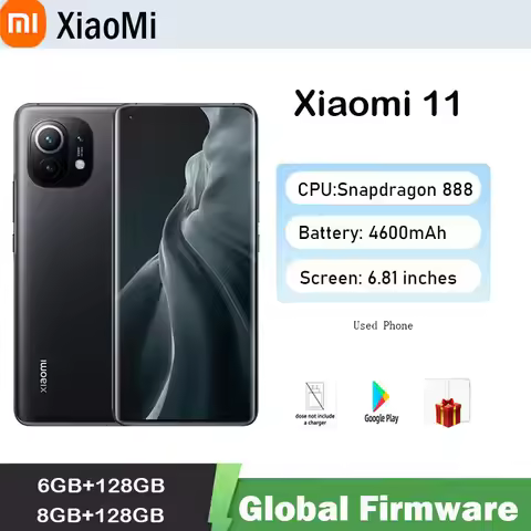Global firmware Xiaomi 11 5G smartphone 6.81 inches Snapdragon 888 4500mAh 108mp 3200x1440 used phon