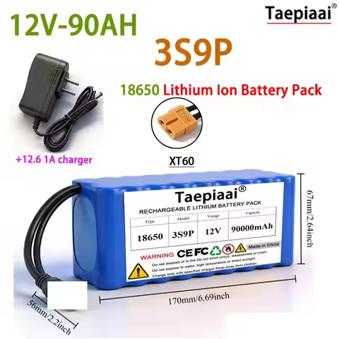 DIY 3S9P 12V battery pack 90AH 18650 Lithium Rechargeable Battery Super Large Capacity with 12.6V Ch