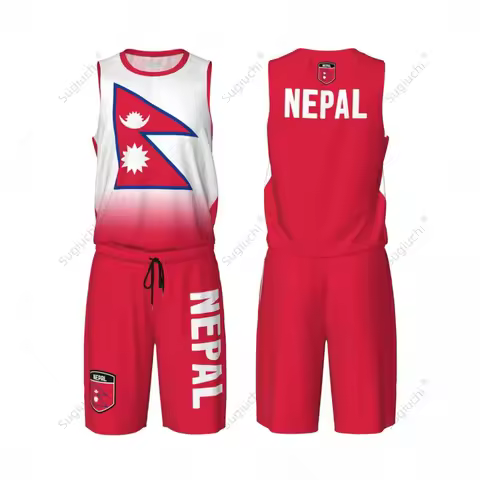 Men Nepal Flag Basketball Jersey Set Mesh Shirt & Pants Sleeveless