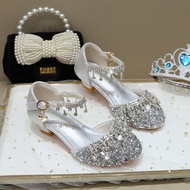 Girls High Heels Princess Shoes Little Girls Dress Crystal Shoes Soft Sole Silver Children Catwalk P
