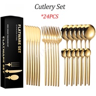 【MY SHOP】24 Pcs Cutlery Set Stainless Steel Flatware Set Food-Grade Tableware Cutlery Set Home Kitch
