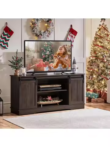 TV Stand for TVs Up to 65 inch, Farmhouse Media Entertainment Center, 58'' TV Console Table with Adj