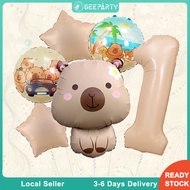 GeeParty 7pcs Cute Capybara Foil Balloon Caramel Number Balloon for Capybara Birthday Party Decorati