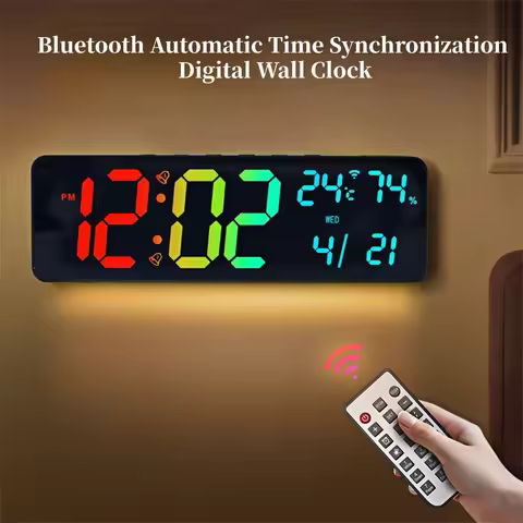 14 Inch Large RGB Digital Wall Clock TEMP Humidity Date Week Count-up/Countdown 12/24H Bluetooth Tim