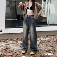 VELIN S-5XL Plus Size High Waist Jeans Women Korean Straight Long Pants Plain Retro Denim Pants