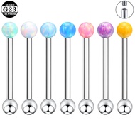 Zhenping Titanium Alloy Implant Grade G23 Tongue Stud Ball Lip Stud Internal Thread Opal Tongue Ring