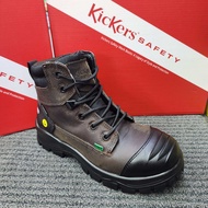 KicKers Safety Shoes 3066 Mid Cut Lace Water Proof ESD Full Leather Brown Kasut Keselamatan