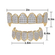 LKV 14K Plated Gold Grillz for Men and Women Gold Grills Teeth All iced out CZ Top and Bottom Vampir
