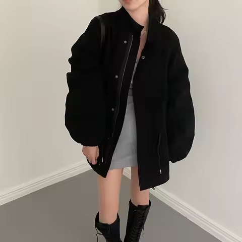 2Colors Korean Chic Autumn Spring New 2026 Retro Stand Up Collar Casual Long Sleeved Zipper Versatil