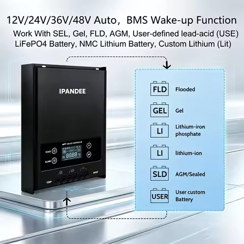 100A MPPT 12V/24V/36V/48V Auto Solar Charge Controller 250V Max PV Input, APP Monitoring RS485 LCD D