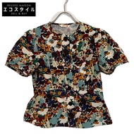 Bacca 多色花卉圖案棉質打字機泡泡袖短版上衣，36 碼（二手）