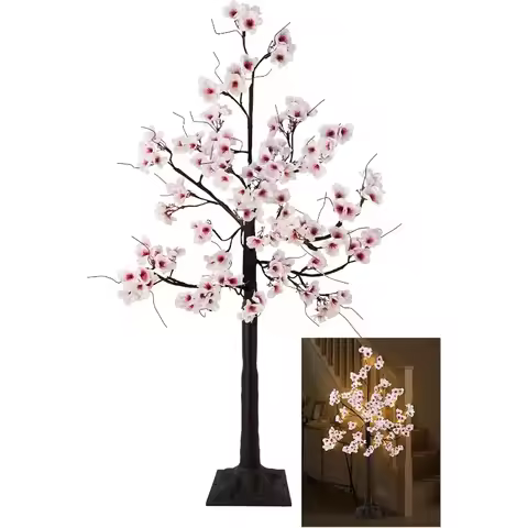 4FT Cherry Blossom Tree, 48 Fairy Lights Artificial Lighted Tree for Home Inside Outdoor Spring Wedd