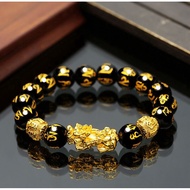 stainless steel bracelet ⊿Chinese Piyao Feng Shui Dragon Pixiu Black Beads Wealth Lucky Six Words