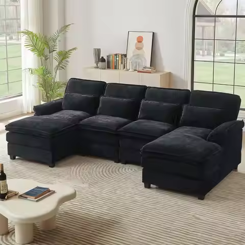 113" Oversized Cloud Couch, U Shape Sectional 4 Seat Sofa with Double Chaises, 2 Layer Cusions, Deep