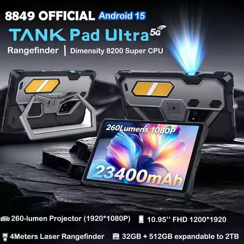 8849 Tank Pad Ultra Unihertz Rugged Tablet with Projector 260 Lumens 1080P 23400mAh 5G Android15 Wif